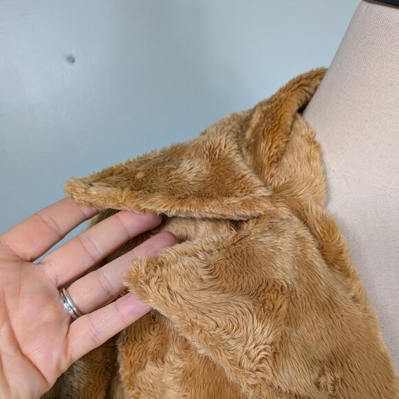 Charlotte Russe Faux Fur Coat Jacket L Tan Brown Vintage Y2K Retro Teddy Glam - Picture 5 of 11